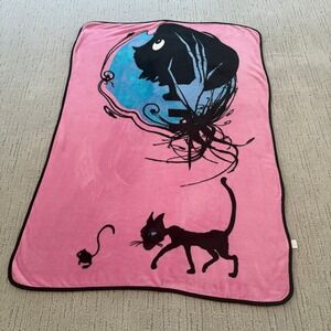 Coraline Profile Black Cat Mouse Fleece Throw‎ Blanket Pink Black Hot Topic